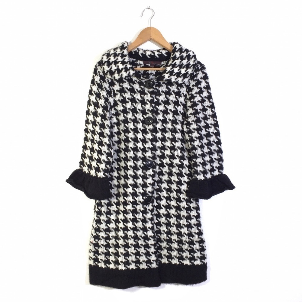 Fever Black White Houndstooth Knit Peacoat M